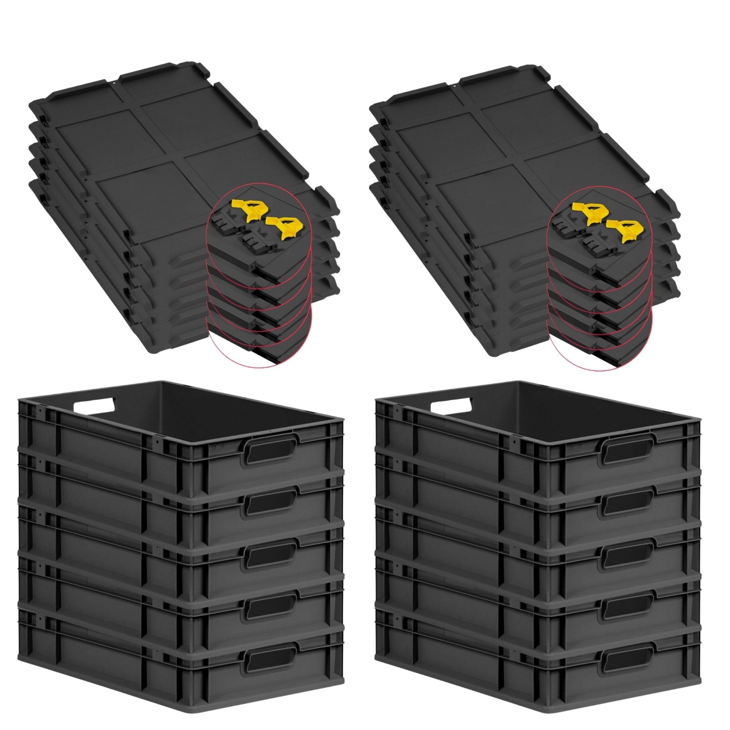 PROREGAL SuperSparSet 10x Eurobox Nextgen Grip Mit Scharnierdeckel Und Gelben Verschlüssen HxBxT 12x40x60cm 23 Liter Schwarz Griffe Offen PROREGAL SuperSparSet 10x Eurobox Nextgen Grip Mit Scharnierdeckel Und Gelben Verschlüssen HxBxT 12x40x60cm 23 Liter Schwarz Griffe Offen von PROREGAL