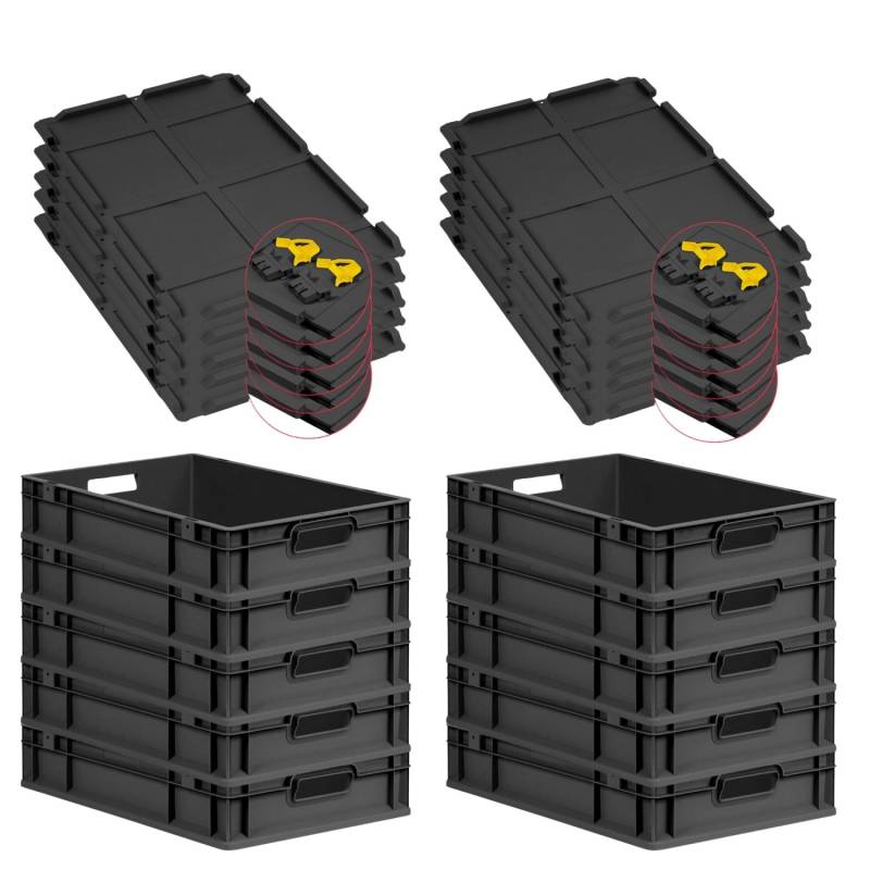 PROREGAL SuperSparSet 10x Eurobox Nextgen Grip Mit Scharnierdeckel Und Gelben Verschlüssen HxBxT 12x40x60cm 23 Liter Schwarz Griffe Offen PROREGAL SuperSparSet 10x Eurobox Nextgen Grip Mit Scharnierdeckel Und Gelben Verschlüssen HxBxT 12x40x60cm 23 Liter Schwarz Griffe Offen von PROREGAL