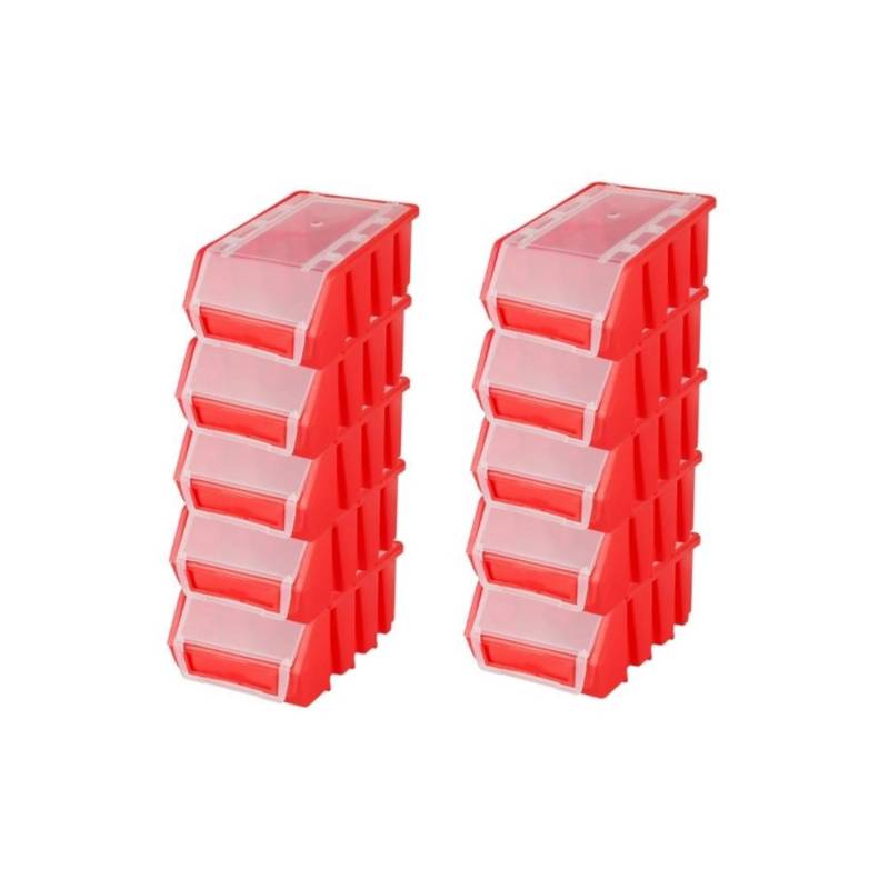 PROREGAL SuperSparSet 10x Sichtlagerbox 2 mit Deckel HxBxT 7,5 x 11,6 x 16,1 cm Polypropylen Rot von PROREGAL