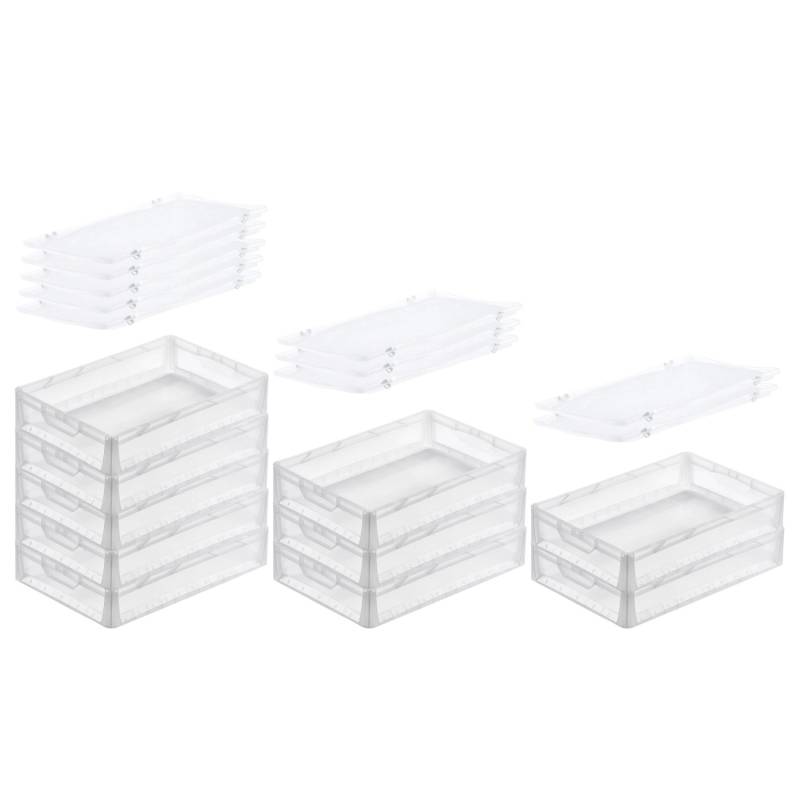 PROREGAL SuperSparSet 10x Transparenter Eurobehälter LightLine mit Offenem Griff und Auflagedeckel HxBxT 12 x 40 x 60 cm 24 Liter Eurobox von PROREGAL