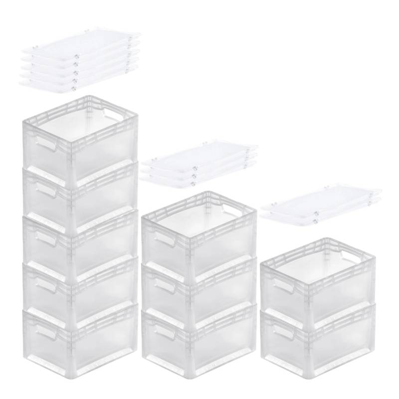 PROREGAL SuperSparSet 10x Transparenter Eurobehälter LightLine mit Offenem Griff und Auflagedeckel HxBxT 22 x 30 x 40 cm 24 Liter Eurobox von PROREGAL