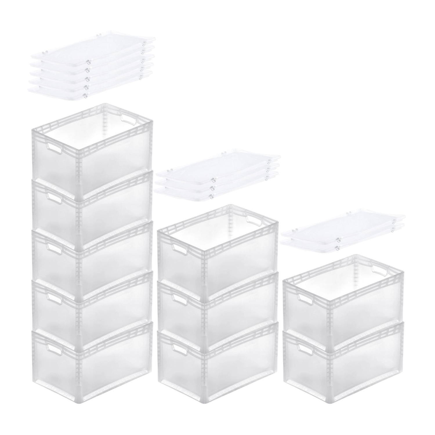 PROREGAL SuperSparSet 10x Transparenter Eurobehälter LightLine mit Offenem Griff und Auflagedeckel  HxBxT 32 x 40 x 60 cm 66 Liter Eurobox von PROREGAL