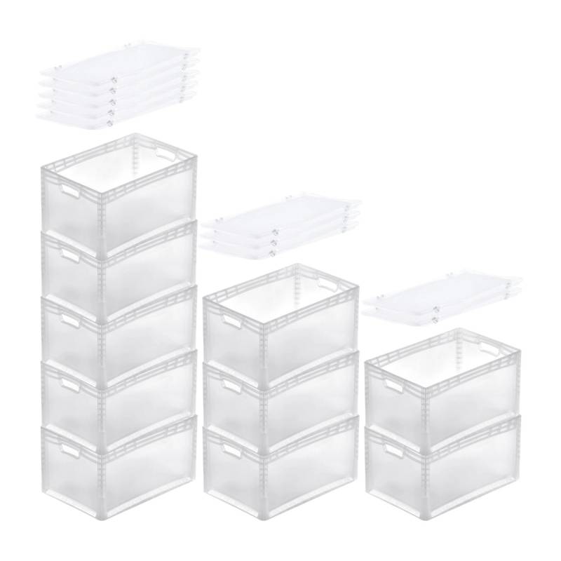 PROREGAL SuperSparSet 10x Transparenter Eurobehälter LightLine mit Offenem Griff und Auflagedeckel  HxBxT 32 x 40 x 60 cm 66 Liter Eurobox von PROREGAL