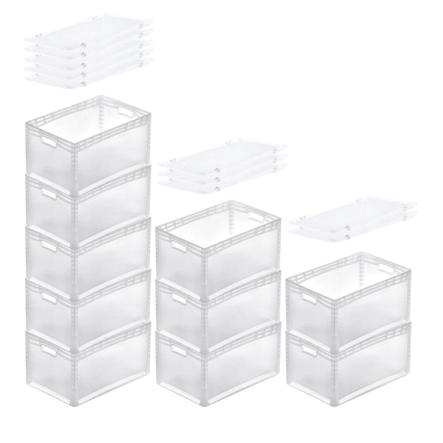 PROREGAL SuperSparSet 10x Transparenter Eurobehälter LightLine mit Offenem Griff und Scharnierdeckel  HxBxT 32 x 40 x 60 cm 66 Liter Eurobox von PROREGAL