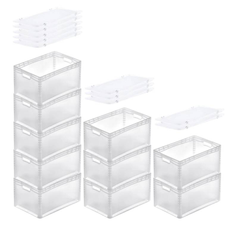 PROREGAL SuperSparSet 10x Transparenter Eurobehälter LightLine mit Offenem Griff und Scharnierdeckel  HxBxT 32 x 40 x 60 cm 66 Liter Eurobox von PROREGAL