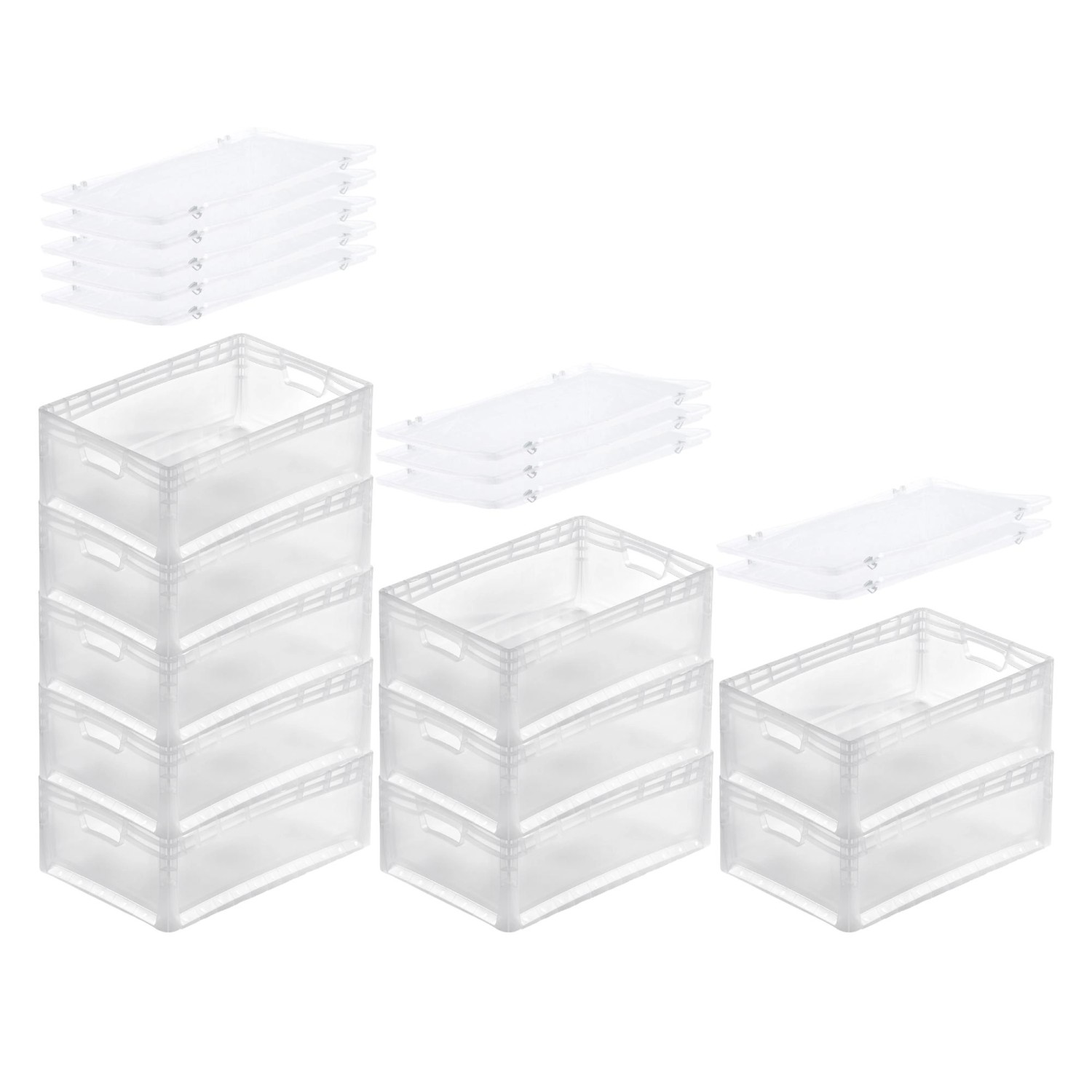 PROREGAL SuperSparSet 10x Transparenter Eurobehälter LightLine mit Offenem Griff und Scharnierdeckel HxBxT22 x 40 x 60 cm 46 Liter Eurobox von PROREGAL