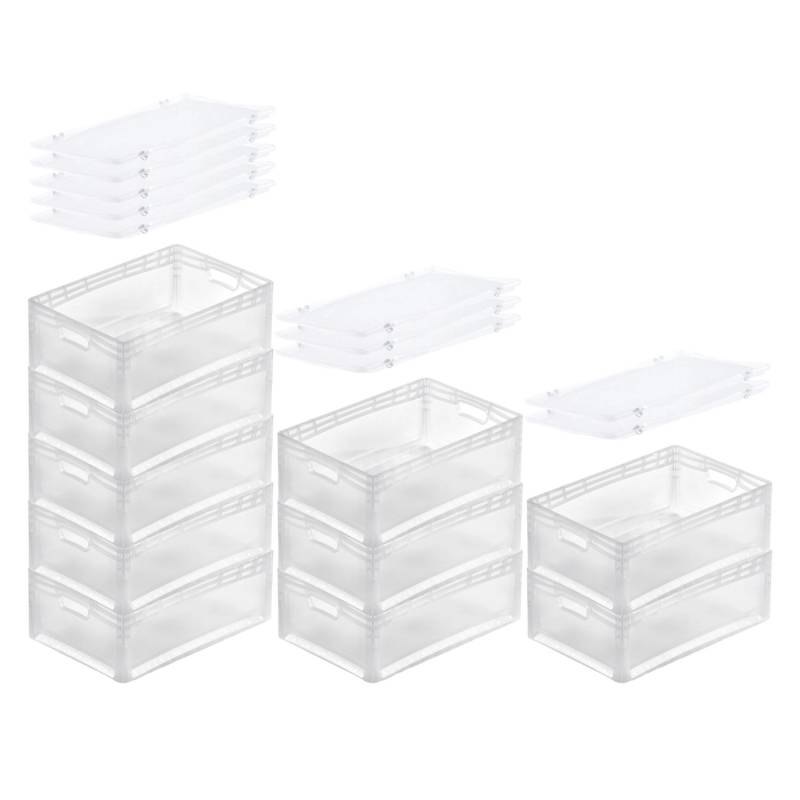 PROREGAL SuperSparSet 10x Transparenter Eurobehälter LightLine mit Offenem Griff und Scharnierdeckel HxBxT22 x 40 x 60 cm 46 Liter Eurobox von PROREGAL