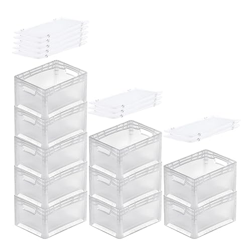 PROREGAL SuperSparSet 10x Transparenter Eurobehälter LightLine mit offenem Griff & Auflagedeckel | HxBxT 22x30x40cm | 24 Liter | Eurobox Transportbox Transportbehälter Stapelbehälter von PROREGAL