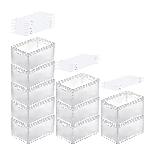 PROREGAL SuperSparSet 10x Transparenter Eurobehälter LightLine mit offenem Griff & Auflagedeckel | HxBxT 32x40x60cm | 66 Liter | Eurobox Transportbox Transportbehälter Stapelbehälter von PROREGAL