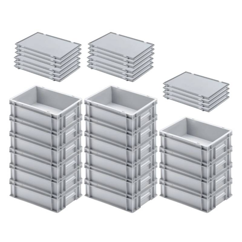 PROREGAL SuperSparSet 16x Eurobehälter mit Geschlossenem Griff und Scharnierdeckel HxBxT 12 x 30 x 40 cm 11 Liter Grau Eurobox Transportbox von PROREGAL