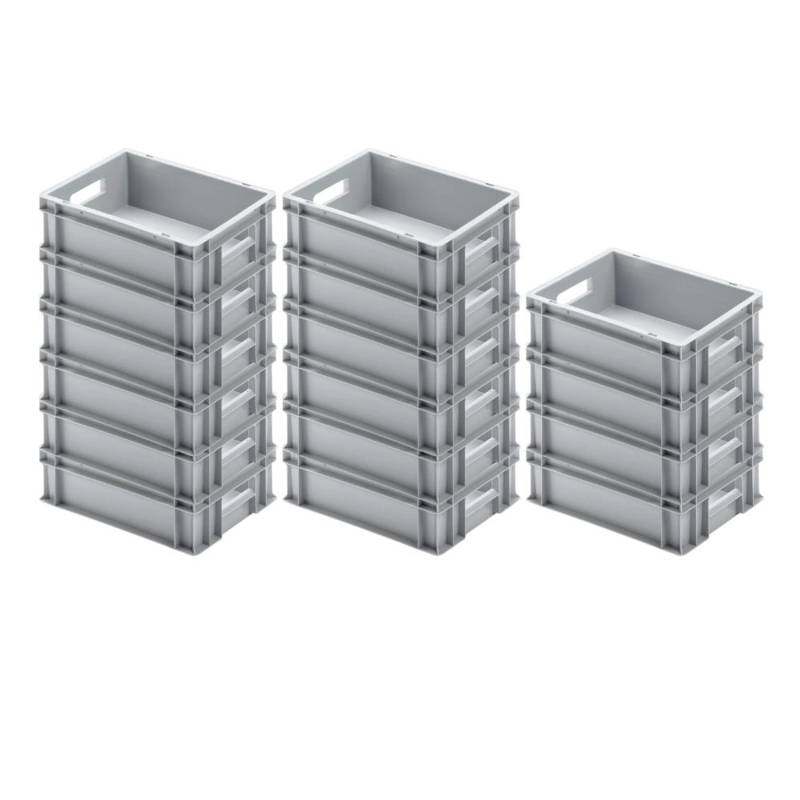 PROREGAL SuperSparSet 16x Eurobehälter mit Offenem Griff HxBxT 12 x 30 x 40 cm 11 Liter Grau Eurobox Transportbox von PROREGAL