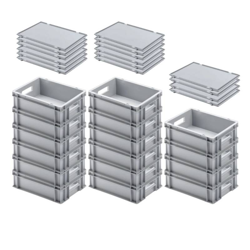 PROREGAL SuperSparSet 16x Eurobehälter mit Offenem Griff und Scharnierdeckel HxBxT 12 x 30 x 40 cm 11 Liter Grau Eurobox Transportbox von PROREGAL