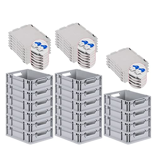PROREGAL SuperSparSet 16x Eurobox NextGen Grip mit Scharnierdeckel und blauen Schiebeschnappverschlüssen, HxBxT 12x30x40cm, 11 L, Grau, Griffe offen, Eurobehälter, Transportbox PROREGAL SuperSparSet 16x Eurobox NextGen Grip mit Scharnierdeckel und blauen Schiebeschnappverschlüssen, HxBxT 12x30x40cm, 11 L, Grau, Griffe offen, Eurobehälter, Transportbox von PROREGAL