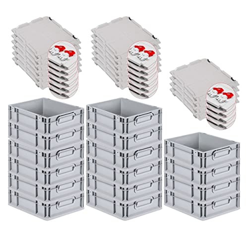 PROREGAL SuperSparSet 16x Eurobox NextGen Grip mit Scharnierdeckel und roten Schiebeschnappverschlüssen, HxBxT 12x30x40cm, 11 L, Grau, Griffe geschlossen, Eurobehälter, Transportbox von PROREGAL