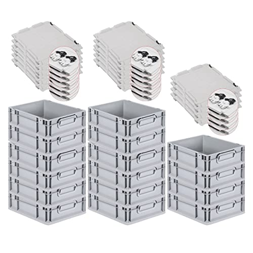 PROREGAL SuperSparSet 16x Eurobox NextGen Grip mit Scharnierdeckel und schwarzen Schiebeschnappverschlüssen, HxBxT 12x30x40cm, 11 L, Grau, Griffe geschlossen, Eurobehälter, Transportbox PROREGAL SuperSparSet 16x Eurobox NextGen Grip mit Scharnierdeckel und schwarzen Schiebeschnappverschlüssen, HxBxT 12x30x40cm, 11 L, Grau, Griffe geschlossen, Eurobehälter, Transportbox von PROREGAL