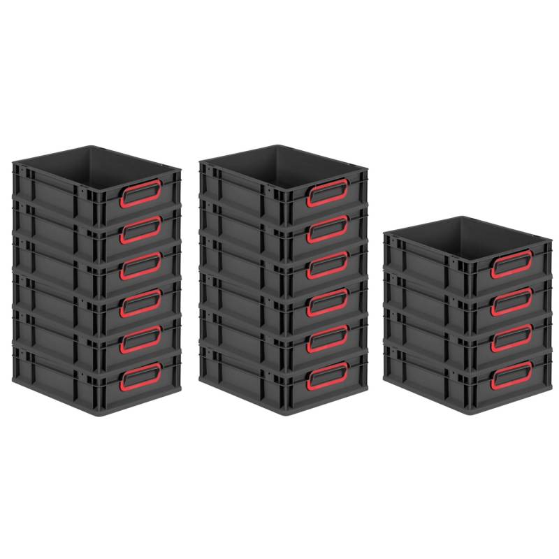 PROREGAL SuperSparSet 16x Eurobox Nextgen Color HxBxT 12x30x40cm 11 Liter Griffe Rot Geschlossen Schwarz Eurobehälter Transportbox Transportbehälter von PROREGAL