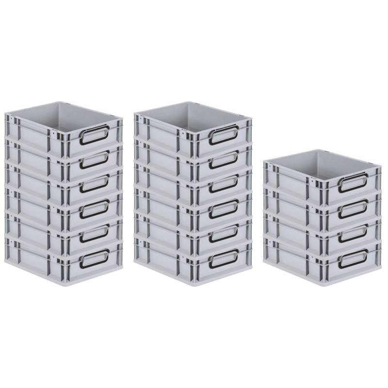 PROREGAL SuperSparSet 16x Eurobox Nextgen Color HxBxT 12x30x40cm 11 Liter Griffe Schwarz Geschlossen Grau Eurobehälter Transportbox Transportbehälter von PROREGAL