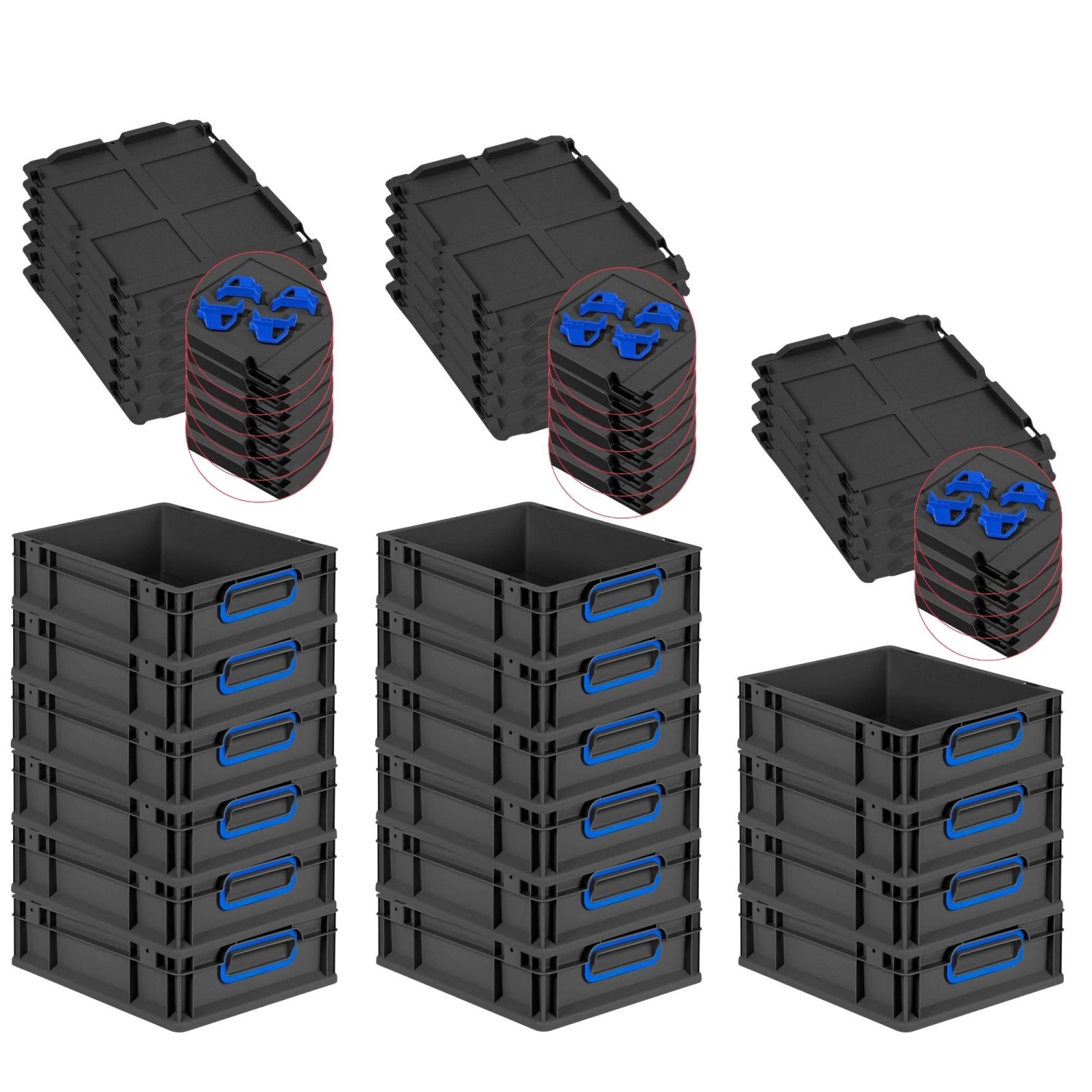 PROREGAL SuperSparSet 16x Eurobox Nextgen Color Mit Auflagedeckel HxBxT 12x30x40cm 11 Liter Schwarz Griffe Blau Geschlossen Eurobehälter Transportbox von PROREGAL