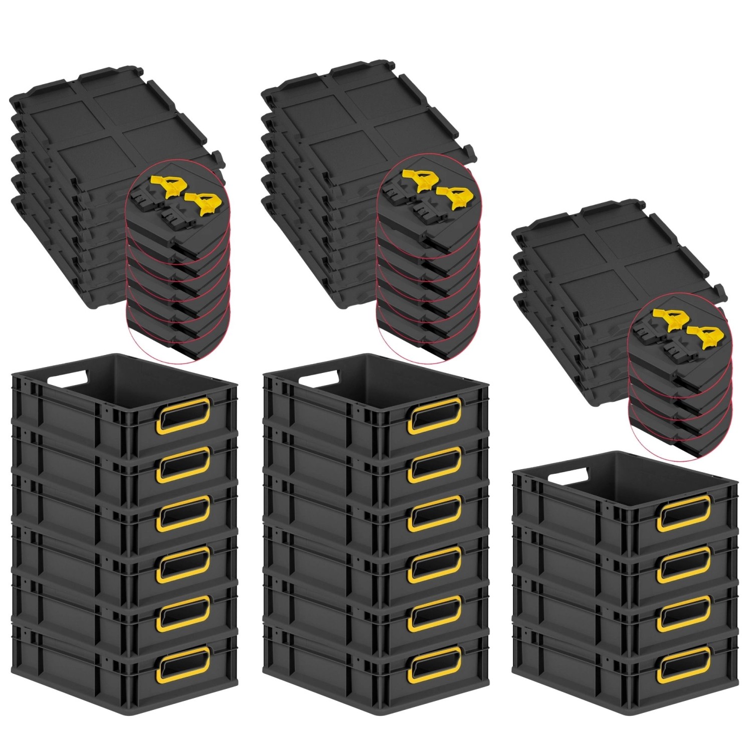 PROREGAL SuperSparSet 16x Eurobox Nextgen Color Mit Scharnierdeckel HxBxT 12x30x40cm 11 Liter Schwarz Griffe Gelb Offen Eurobehälter Transportbox von PROREGAL