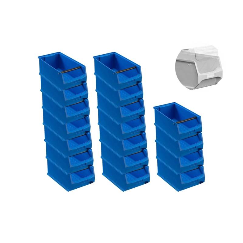 SuperSparSet 18 x Blaue Sichtlagerbox 4.1 Mit Griffstange und Abdeckung HxBxT 15 x 20 x 35 cm 7,2 Liter Sichtlagerbehälter Sichtlagerkasten von PROREGAL