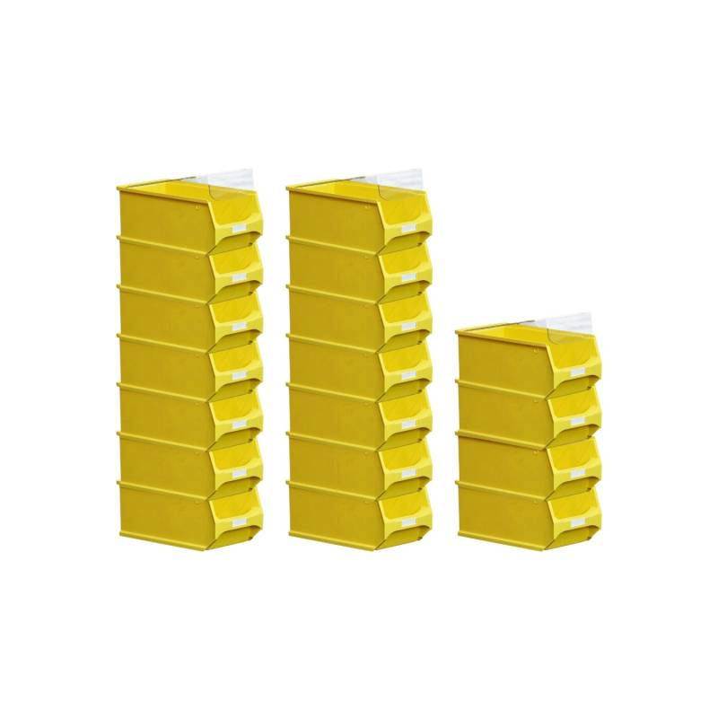 SuperSparSet 18 x Gelbe Sichtlagerbox 4.0 Mit Abdeckung HxBxT 15 x 20 x 35 cm 7,2 Liter Sichtlagerbehälter Sichtlagerkasten von PROREGAL