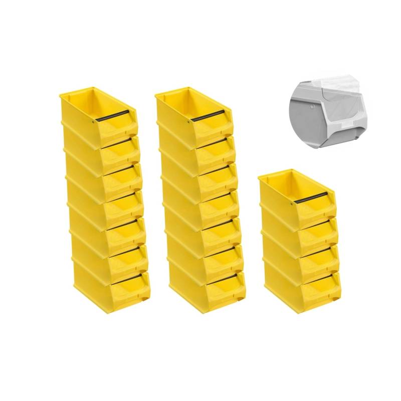 SuperSparSet 18 x Gelbe Sichtlagerbox 4.1 Mit Griffstange und Abdeckung HxBxT 15 x 20 x 35 cm 7,2 Liter Sichtlagerbehälter Sichtlagerkasten von PROREGAL