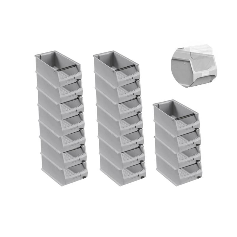 SuperSparSet 18 x Graue Sichtlagerbox 4.1 Mit Griffstange und Abdeckung HxBxT 15 x 20 x 35 cm 7,2 Liter Sichtlagerbehälter Sichtlagerkasten von PROREGAL