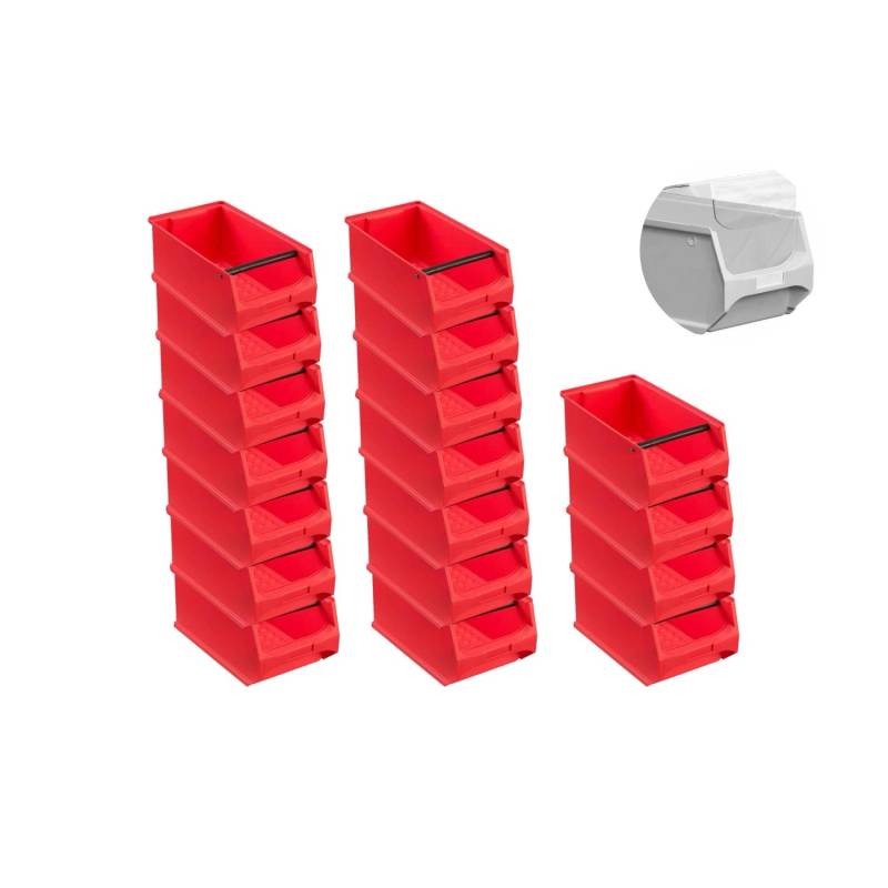 SuperSparSet 18 x Rote Sichtlagerbox 4.1 Mit Griffstange und Abdeckung HxBxT 15 x 20 x 35 cm 7,2 Liter Sichtlagerbehälter Sichtlagerkasten von PROREGAL