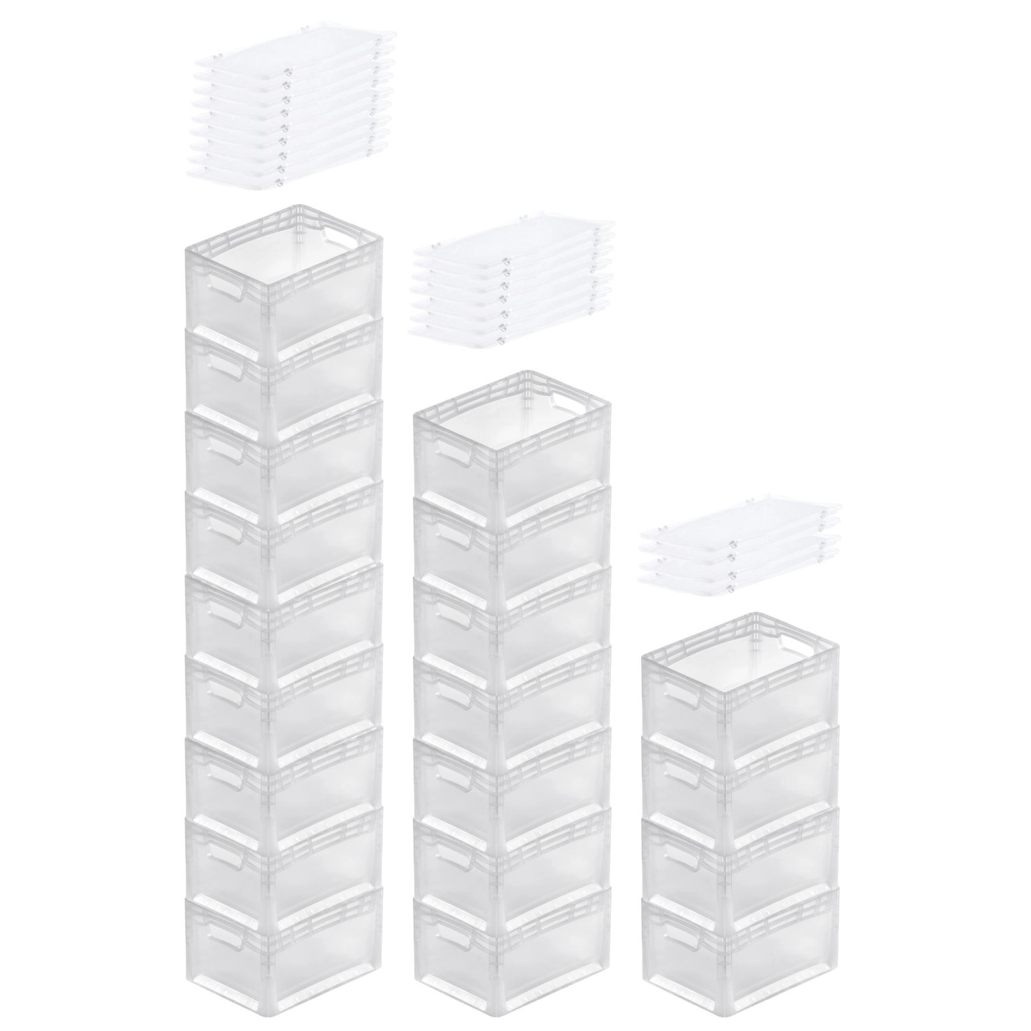PROREGAL SuperSparSet 20x Transparenter Eurobehälter LightLine mit Offenem Griff und Auflagedeckel HxBxT 22 x 30 x 40 cm 24 Liter Eurobox von PROREGAL