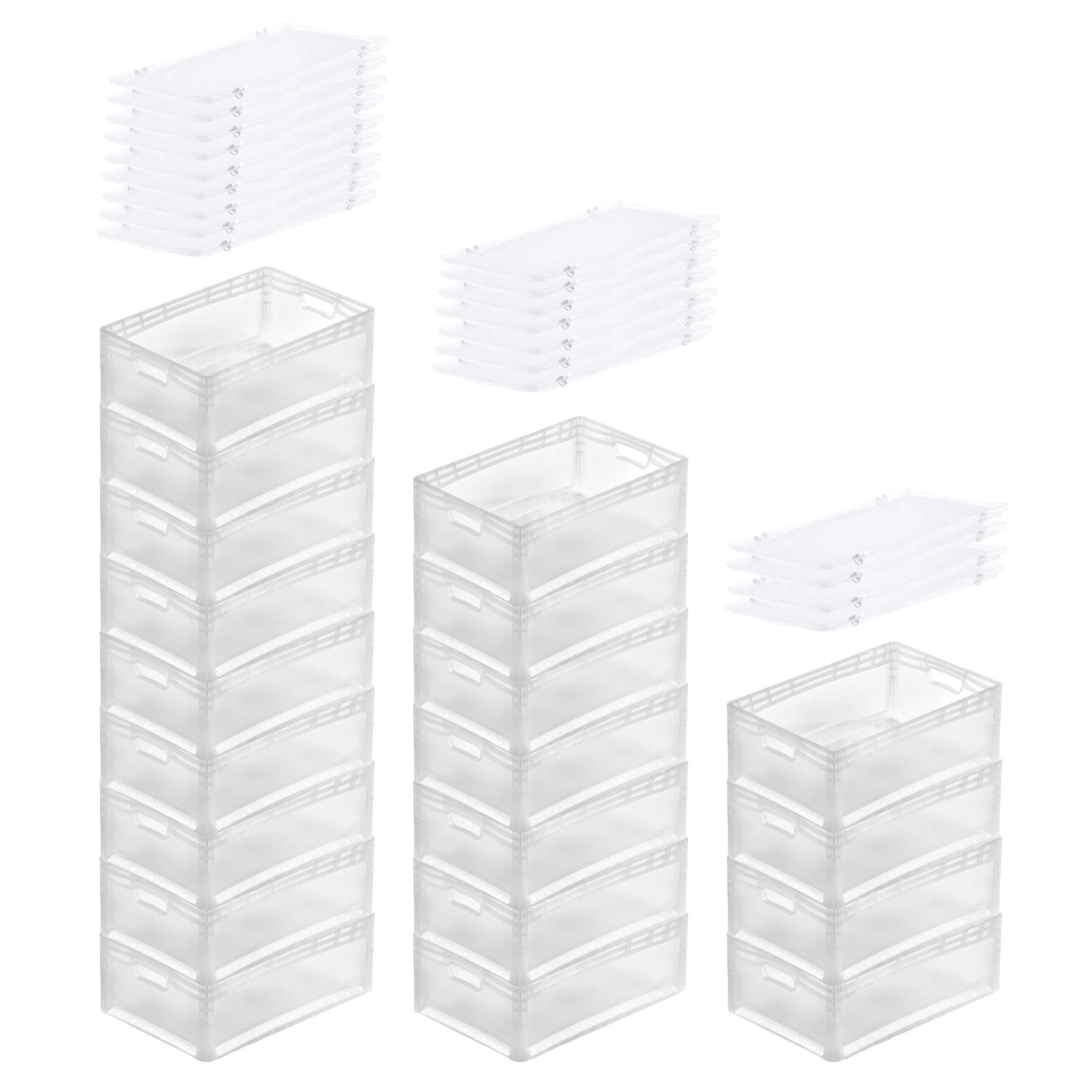PROREGAL SuperSparSet 20x Transparenter Eurobehälter LightLine mit Offenem Griff und Auflagedeckel HxBxT22 x 40 x 60 cm 46 Liter Eurobox von PROREGAL