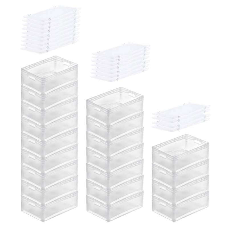 PROREGAL SuperSparSet 20x Transparenter Eurobehälter LightLine mit Offenem Griff und Auflagedeckel HxBxT22 x 40 x 60 cm 46 Liter Eurobox von PROREGAL