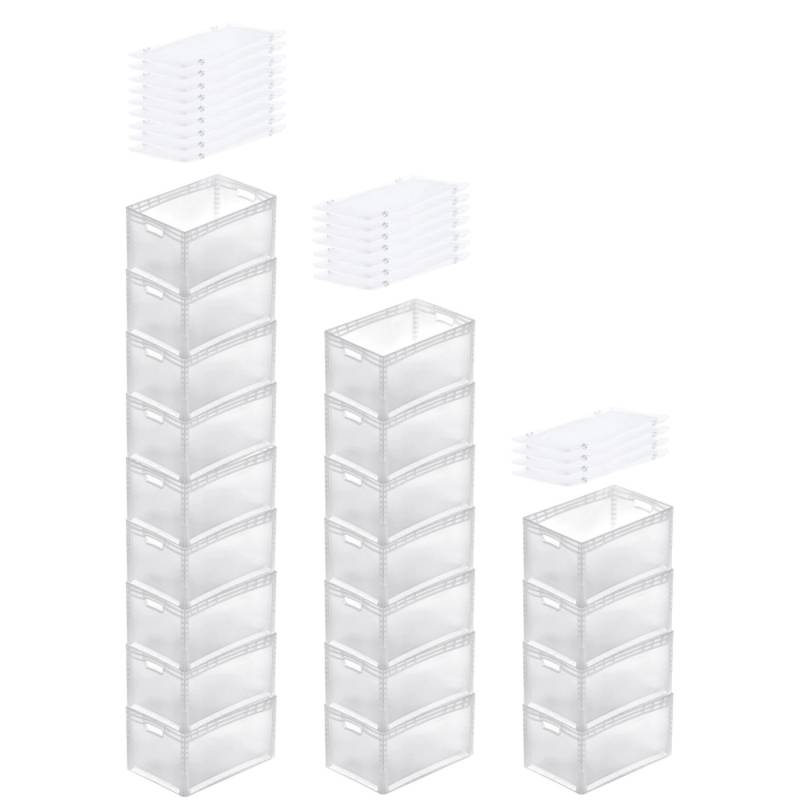 PROREGAL SuperSparSet 20x Transparenter Eurobehälter LightLine mit Offenem Griff und Scharnierdeckel  HxBxT 32 x 40 x 60 cm 66 Liter Eurobox von PROREGAL