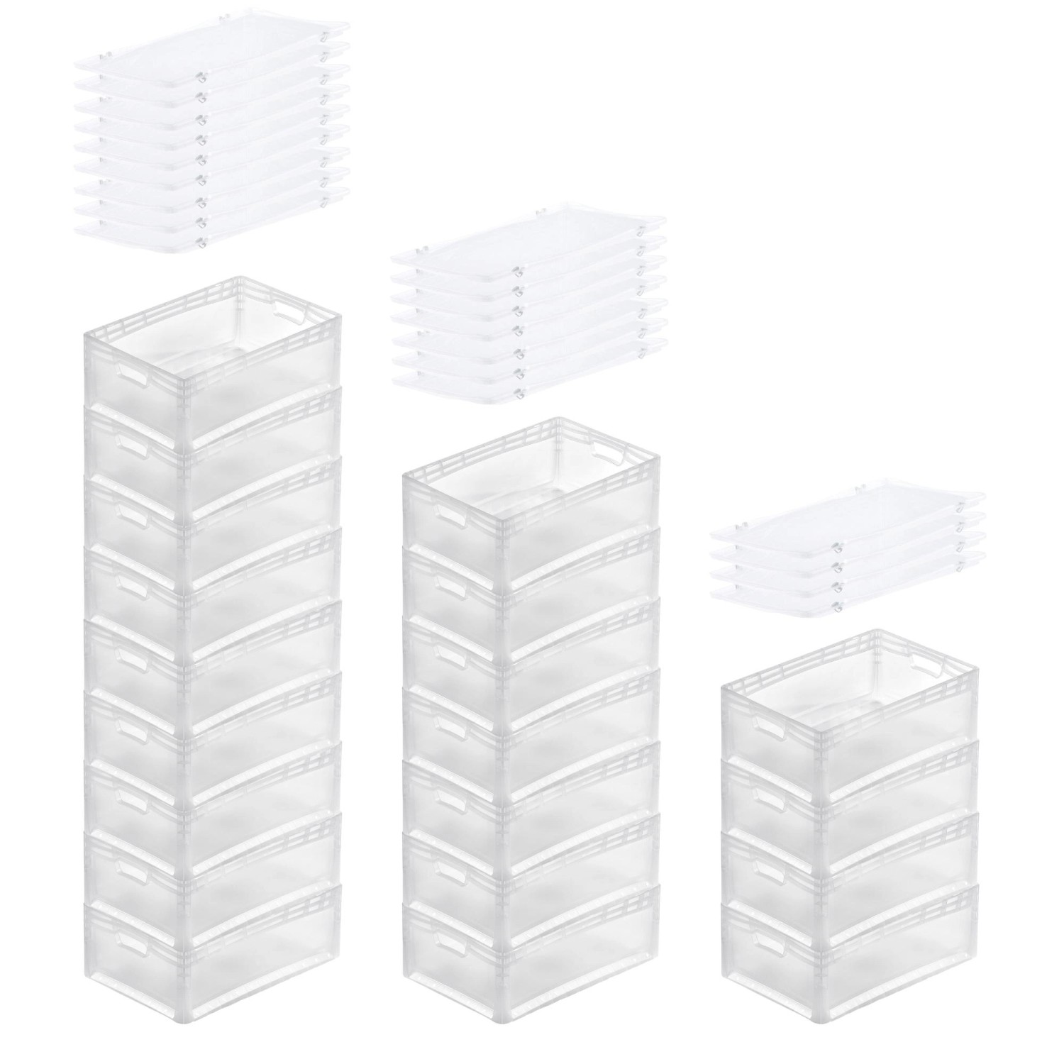 PROREGAL SuperSparSet 20x Transparenter Eurobehälter LightLine mit Offenem Griff und Scharnierdeckel HxBxT22 x 40 x 60 cm 46 Liter Eurobox von PROREGAL