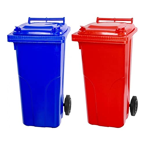 PROREGAL SuperSparSet 2x 2-Rad-Mülltonne MGB | HDPE-Kunststoff | 120 Liter | Blau & Rot | Mülltonne, Müllgroßbehälter, Mülleimer, Abfalltonne, Müllbehälter, Universaltonne von PROREGAL
