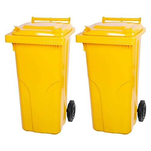 PROREGAL SuperSparSet 2x 2-Rad-Mülltonne MGB | HDPE-Kunststoff | 120 Liter | Gelb | Mülltonne, Müllgroßbehälter, Mülleimer, Abfalltonne, Müllbehälter, Universaltonne von PROREGAL