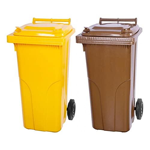 PROREGAL SuperSparSet 2x 2-Rad-Mülltonne MGB | HDPE-Kunststoff | 120 Liter | Gelb & Braun | Mülltonne, Müllgroßbehälter, Mülleimer, Abfalltonne, Müllbehälter, Universaltonne von PROREGAL