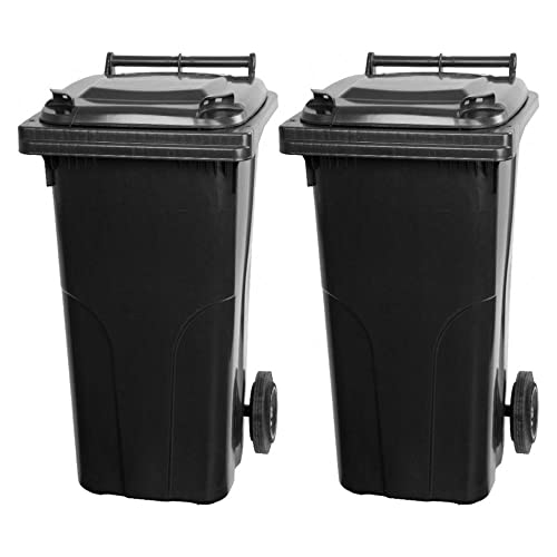 PROREGAL SuperSparSet 2x 2-Rad-Mülltonne MGB | HDPE-Kunststoff | 120 Liter | Grau/Schwarz | Mülltonne, Müllgroßbehälter, Mülleimer, Abfalltonne, Müllbehälter, Universaltonne von PROREGAL