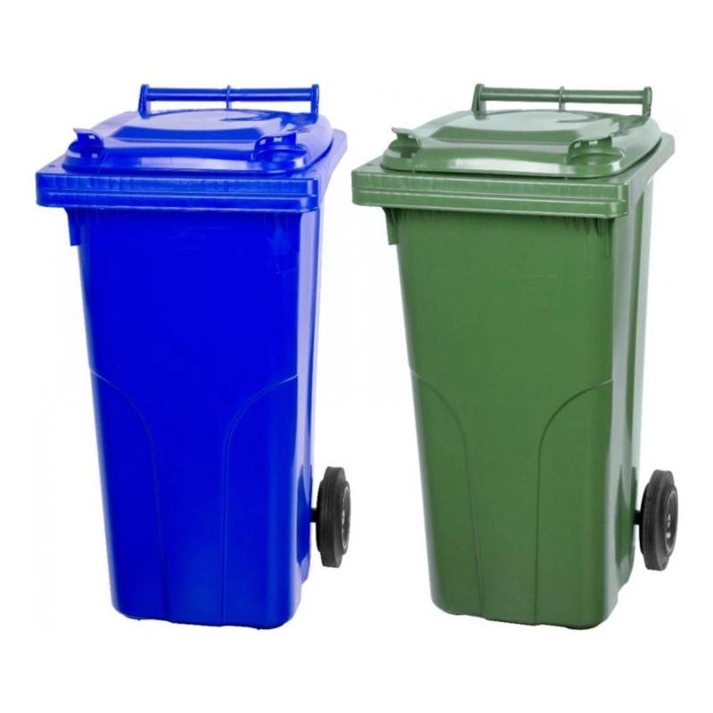 PROREGAL SuperSparSet 2x 2-Rad-Mülltonne Mgb HDPE-Kunststoff 120 Liter Blau & Grün von PROREGAL