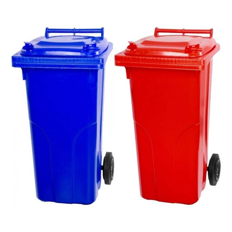 PROREGAL SuperSparSet 2x 2-Rad-Mülltonne Mgb HDPE-Kunststoff 120 Liter Blau & Rot von PROREGAL