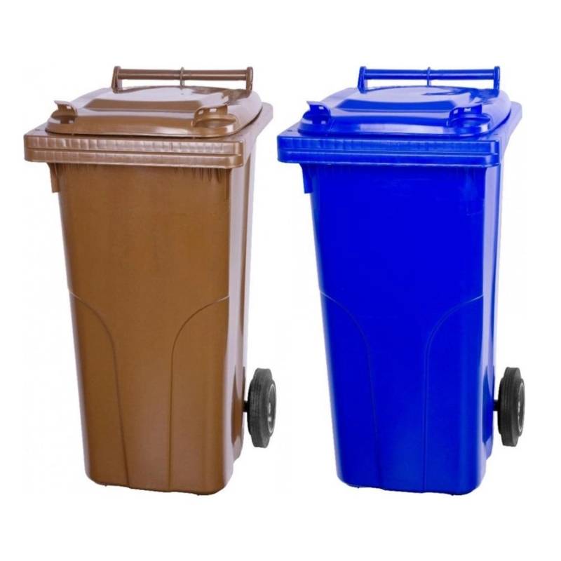 PROREGAL SuperSparSet 2x 2-Rad-Mülltonne Mgb HDPE-Kunststoff 120 Liter Braun & Blau von PROREGAL
