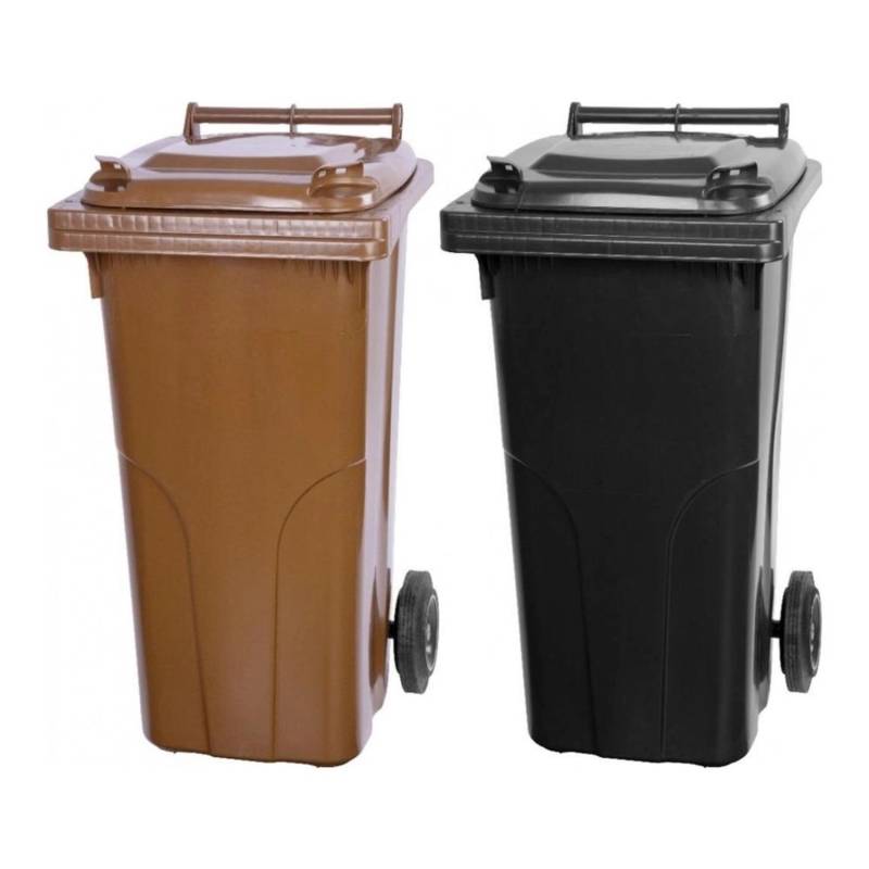 PROREGAL SuperSparSet 2x 2-Rad-Mülltonne Mgb HDPE-Kunststoff 120 Liter Braun & Grau/Schwarz von PROREGAL