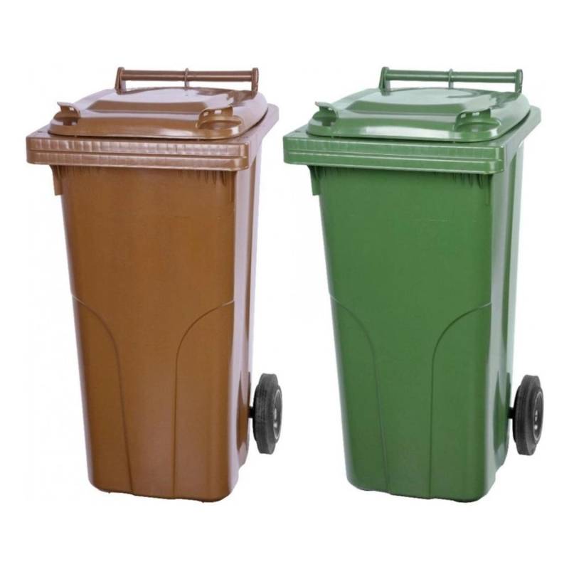 PROREGAL SuperSparSet 2x 2-Rad-Mülltonne Mgb HDPE-Kunststoff 120 Liter Braun & Grün von PROREGAL