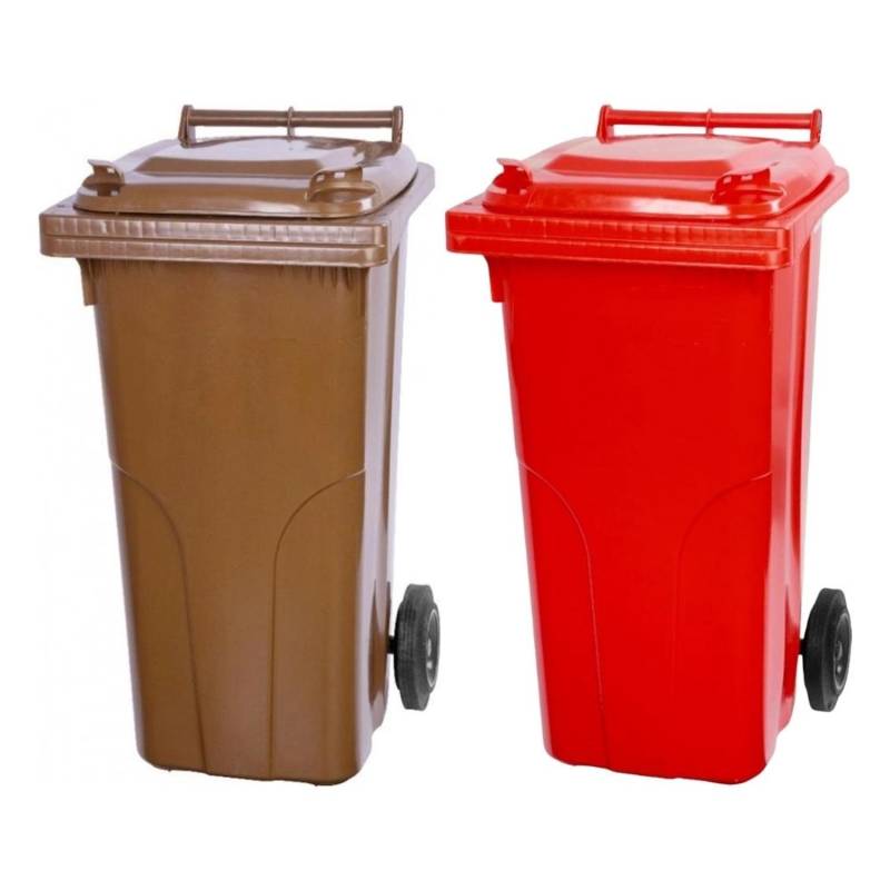 PROREGAL SuperSparSet 2x 2-Rad-Mülltonne Mgb HDPE-Kunststoff 120 Liter Braun & Rot von PROREGAL