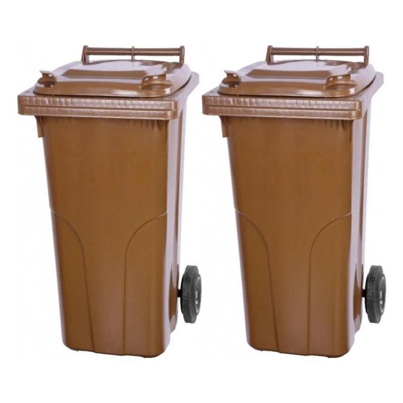 PROREGAL SuperSparSet 2x 2-Rad-Mülltonne Mgb HDPE-Kunststoff 120 Liter Braun von PROREGAL