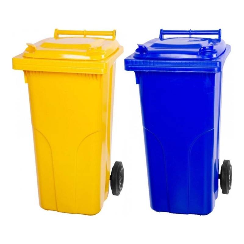 PROREGAL SuperSparSet 2x 2-Rad-Mülltonne Mgb HDPE-Kunststoff 120 Liter Gelb & Blau von PROREGAL