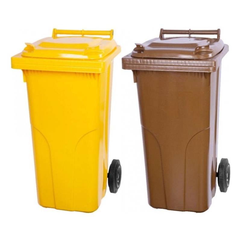 PROREGAL SuperSparSet 2x 2-Rad-Mülltonne Mgb HDPE-Kunststoff 120 Liter Gelb & Braun von PROREGAL