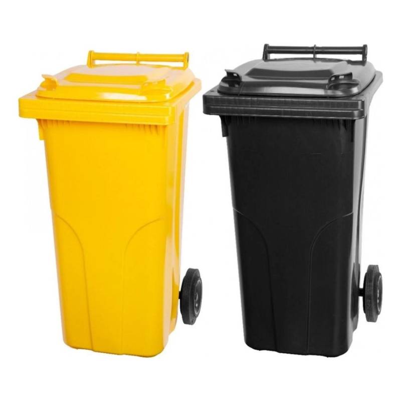 PROREGAL SuperSparSet 2x 2-Rad-Mülltonne Mgb HDPE-Kunststoff 120 Liter Gelb & Grau/Schwarz von PROREGAL