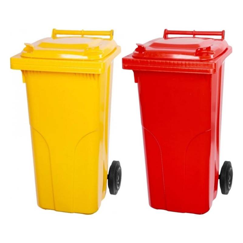 PROREGAL SuperSparSet 2x 2-Rad-Mülltonne Mgb HDPE-Kunststoff 120 Liter Gelb & Rot von PROREGAL