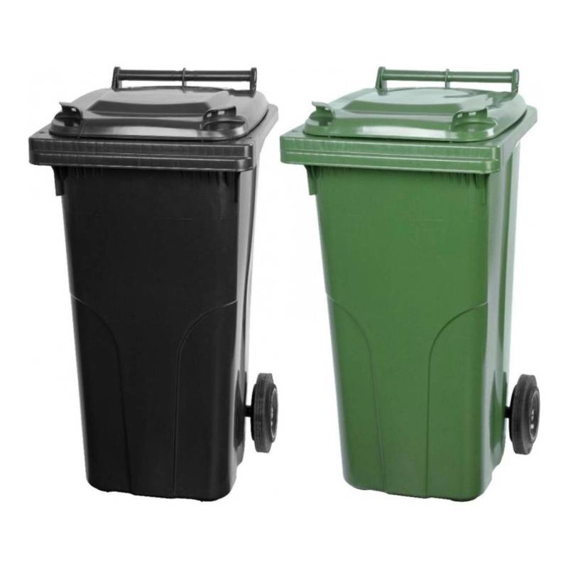 PROREGAL SuperSparSet 2x 2-Rad-Mülltonne Mgb HDPE-Kunststoff 120 Liter Grau/Schwarz & Grün von PROREGAL