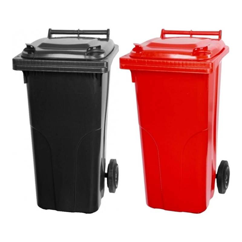 PROREGAL SuperSparSet 2x 2-Rad-Mülltonne Mgb HDPE-Kunststoff 120 Liter Grau/Schwarz & Rot von PROREGAL